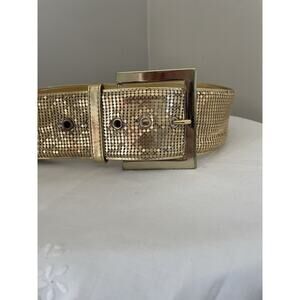 Vtg Hyde Collection Metallic Gold Mesh Belt Wide Buckle Sz M 70s 80s Chainmail